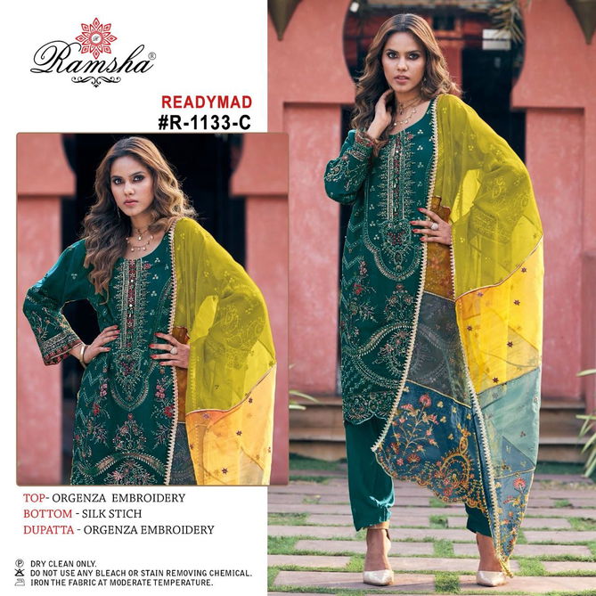 Ramsha R 1133 Organza Embroidery Readymade Pakistani Suit Wholesale Online
